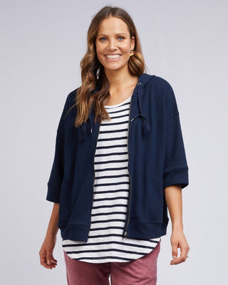 Elm Hoodie Beachy Zip Navy | Pink Poppies
