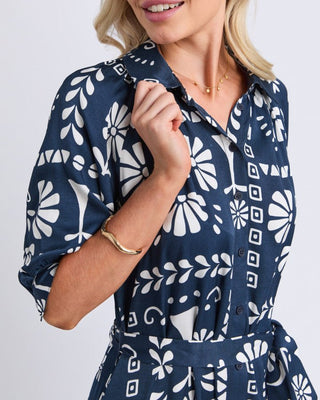 Elm Jenny Dress - Navy Print | Pink Poppies
