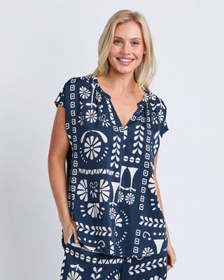 Elm Jenny Top - Navy Print | Pink Poppies