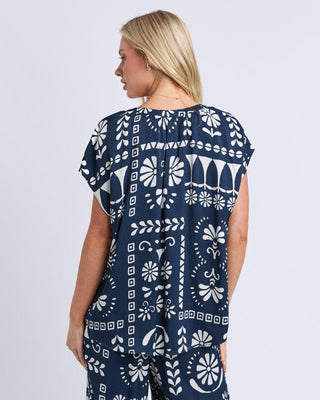 Elm Jenny Top - Navy Print | Pink Poppies