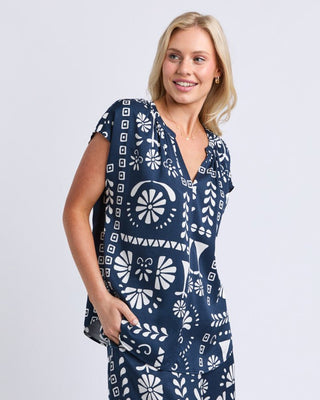Elm Jenny Top - Navy Print | Pink Poppies