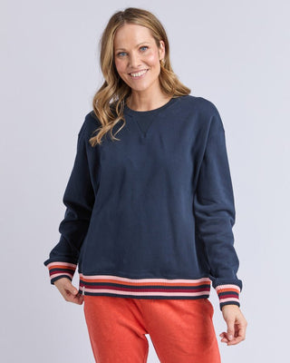 Elm Lili Fleece Crew - Navy | Pink Poppies