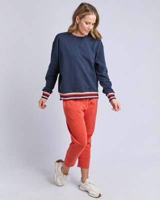 Elm Lili Fleece Crew - Navy | Pink Poppies