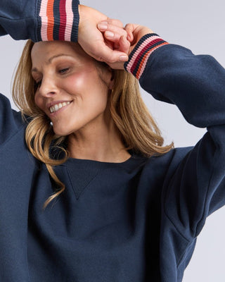 Elm Lili Fleece Crew - Navy | Pink Poppies
