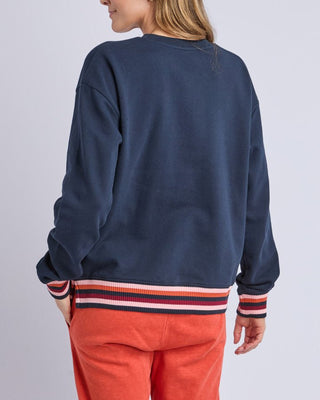 Elm Lili Fleece Crew - Navy | Pink Poppies