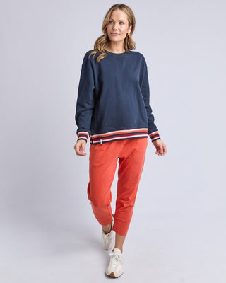 Elm Lili Fleece Crew - Navy | Pink Poppies