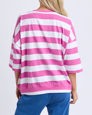 Elm Mazie Block Stripe Sweat - Magenta / White Stripe [sz:size 8]