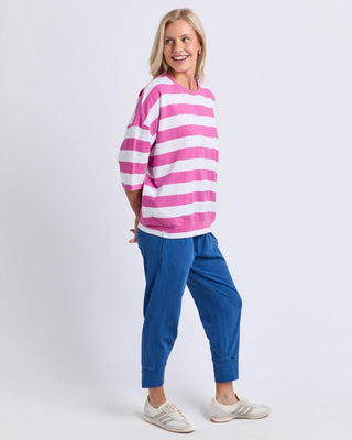 Elm Mazie Block Stripe Sweat - Magenta / White Stripe [sz:size 8]