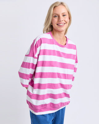Elm Mazie Block Stripe Sweat - Magenta / White Stripe [sz:size 8]