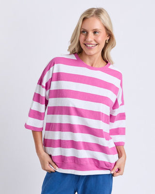 Elm Mazie Block Stripe Sweat - Magenta / White Stripe [sz:size 8]