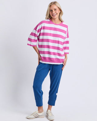 Elm Mazie Block Stripe Sweat - Magenta / White Stripe [sz:size 8]