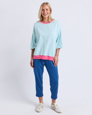 Elm Mazie Stripe Ringer Sweat - Turquise / White / Pink [sz:size 8]
