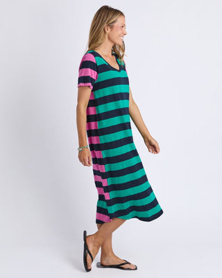 Elm Mercury Stripe Dress - Irish Green & Pink Stripe [sz:size 8]