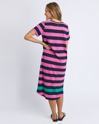 Elm Mercury Stripe Dress - Irish Green & Pink Stripe [sz:size 8]