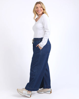 Elm Pant Greta Wide Leg - Dark Blue Wash | Pink Poppies