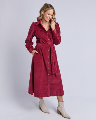 Elm Serena Cord Dress Maroon | Pink Poppies