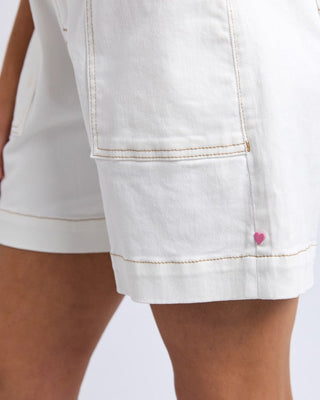 Elm Short Atlas Denim - Vintage White | Pink Poppies