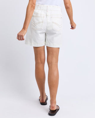 Elm Short Atlas Denim - Vintage White | Pink Poppies