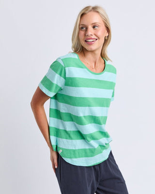 Elm Spritz Stripe S/s Tee - Green Briar / Turquoise Stripe [sz:size 10]