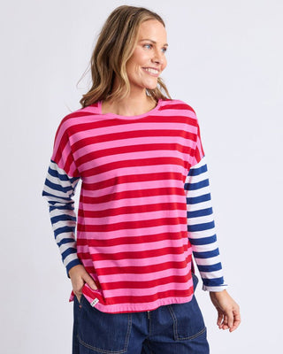 Elm Tee L/s Rogue Stripe - Red & Pink Stripe | Pink Poppies