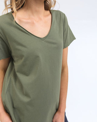 Elm Tee S/s Pima Vee - Khaki | Pink Poppies