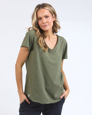 Elm Tee S/s Pima Vee - Khaki | Pink Poppies