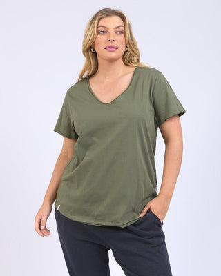 Elm Tee S/s Pima Vee - Khaki | Pink Poppies