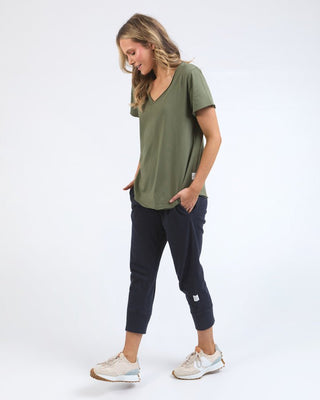 Elm Tee S/s Pima Vee - Khaki | Pink Poppies
