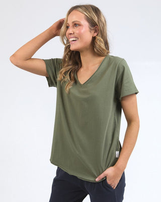 Elm Tee S/s Pima Vee - Khaki | Pink Poppies