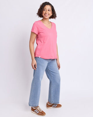 Elm Tee S/s Pima Vee - Lemonade Pink | Pink Poppies