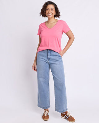 Elm Tee S/s Pima Vee - Lemonade Pink | Pink Poppies