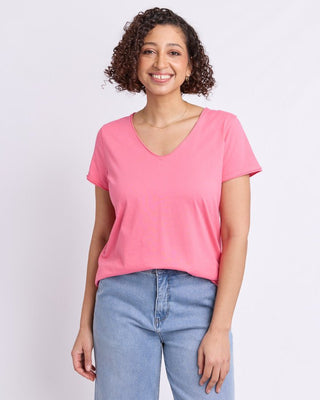 Elm Tee S/s Pima Vee - Lemonade Pink | Pink Poppies