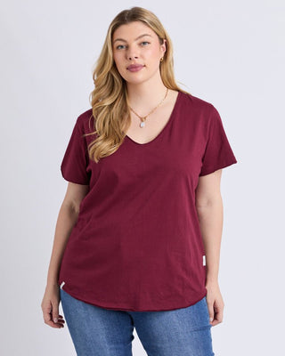Elm Tee S/s Pima Vee - Plum | Pink Poppies