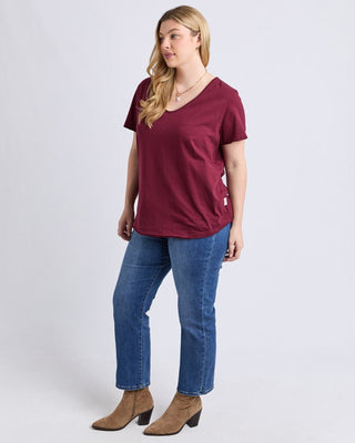 Elm Tee S/s Pima Vee - Plum | Pink Poppies