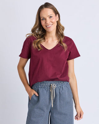 Elm Tee S/s Pima Vee - Plum | Pink Poppies