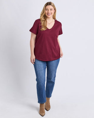 Elm Tee S/s Pima Vee - Plum | Pink Poppies
