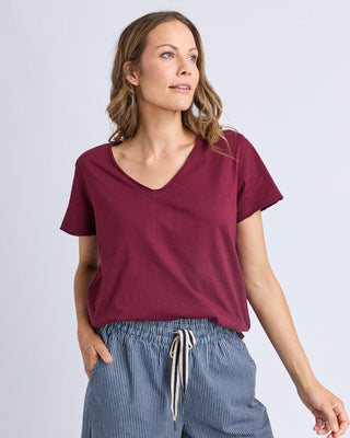 Elm Tee S/s Pima Vee - Plum | Pink Poppies