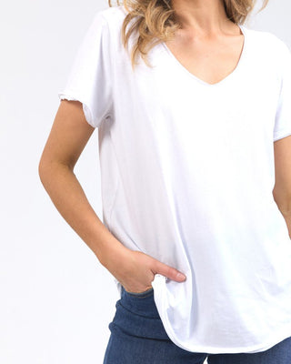 Elm Tee S/s Pima Vee - White | Pink Poppies