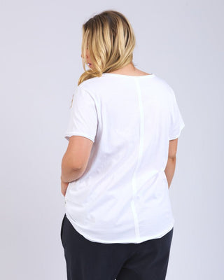 Elm Tee S/s Pima Vee - White | Pink Poppies