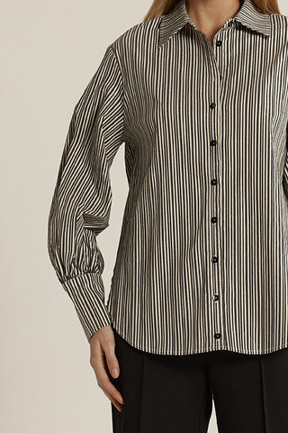 Fate & Becker Elm Balloon Sleeve Shirt - Black Stripe | Pink Poppies