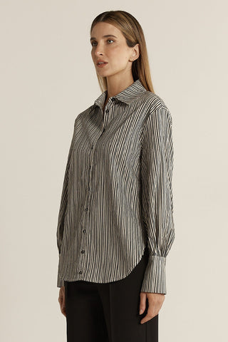 Fate & Becker Elm Balloon Sleeve Shirt - Black Stripe | Pink Poppies