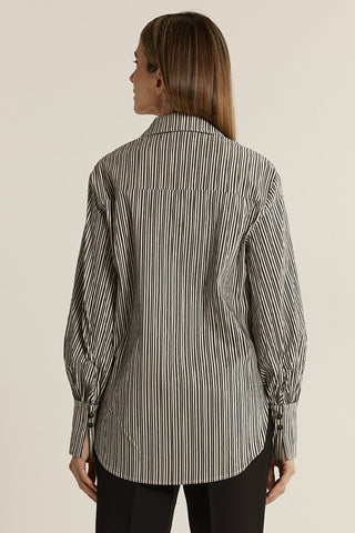Fate & Becker Elm Balloon Sleeve Shirt - Black Stripe | Pink Poppies