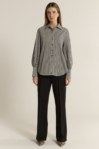 Fate & Becker Elm Balloon Sleeve Shirt - Black Stripe | Pink Poppies