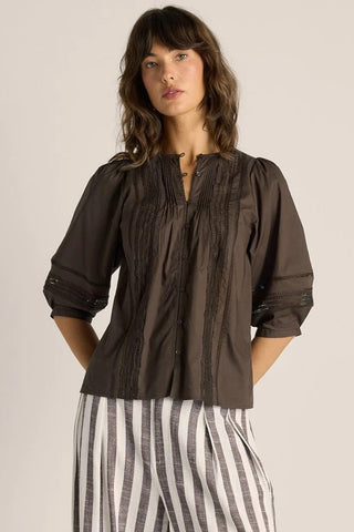 Fate & Becker Freya Lace Trim Blouse - Chocolate | Pink Poppies