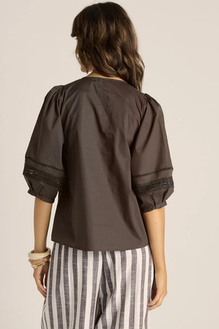 Fate & Becker Freya Lace Trim Blouse - Chocolate | Pink Poppies