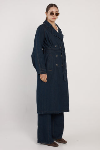 Fate & Becker Koa Denim Trench Coat | Pink Poppies