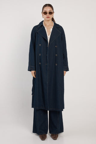 Fate & Becker Koa Denim Trench Coat | Pink Poppies