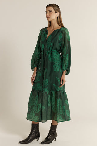 Fate & Becker Lyn Tiered Dress - Evergreen | Pink Poppies