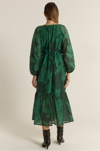 Fate & Becker Lyn Tiered Dress - Evergreen | Pink Poppies