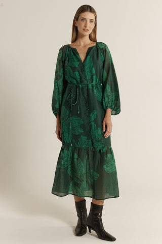Fate & Becker Lyn Tiered Dress - Evergreen | Pink Poppies